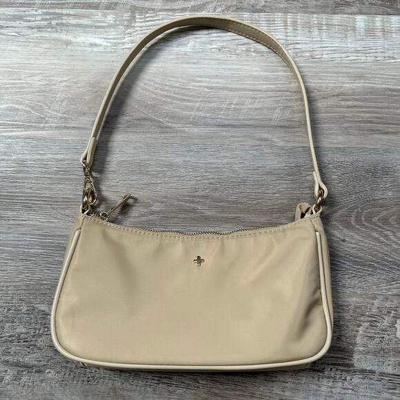 Peta + Jain Beige Nylon Shoulder Bag Gold Hardware Minimalist Y2K - Picture 2 of 9